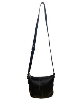 Coach Women’s Black Leather With Tassel Accent & Stitch Detailing Crossbody Bag